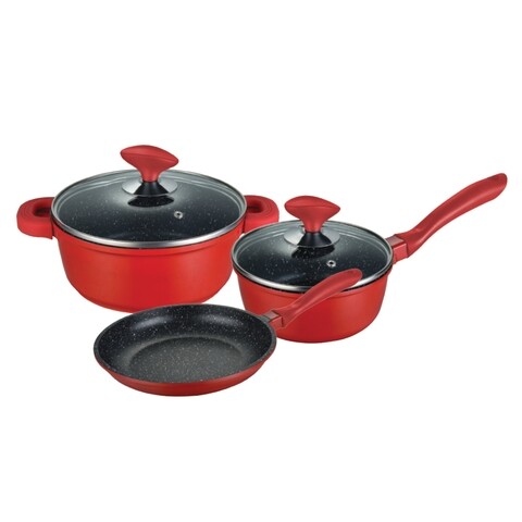 Set de gatit 5 piese Muhler, MR-5048S, aluminiu turnat/invelis din marmura, rosu