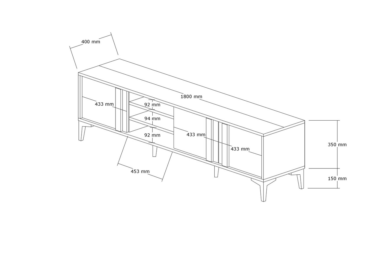 Comoda TV, Puqa Design, Mengü, 180x50x40 cm, PAL, Atlantic / Antracit