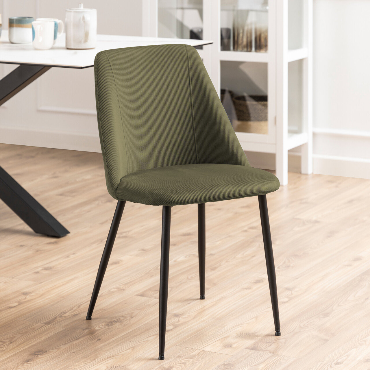 Scaun Ines, Actona, 49.2x57.5x84 cm, tesatura corduroy/otel, verde olive - view 6
