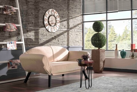 Canapea extensibila Genzo, Futon, 2 locuri, 177x81x87 cm, metal, crem Futon