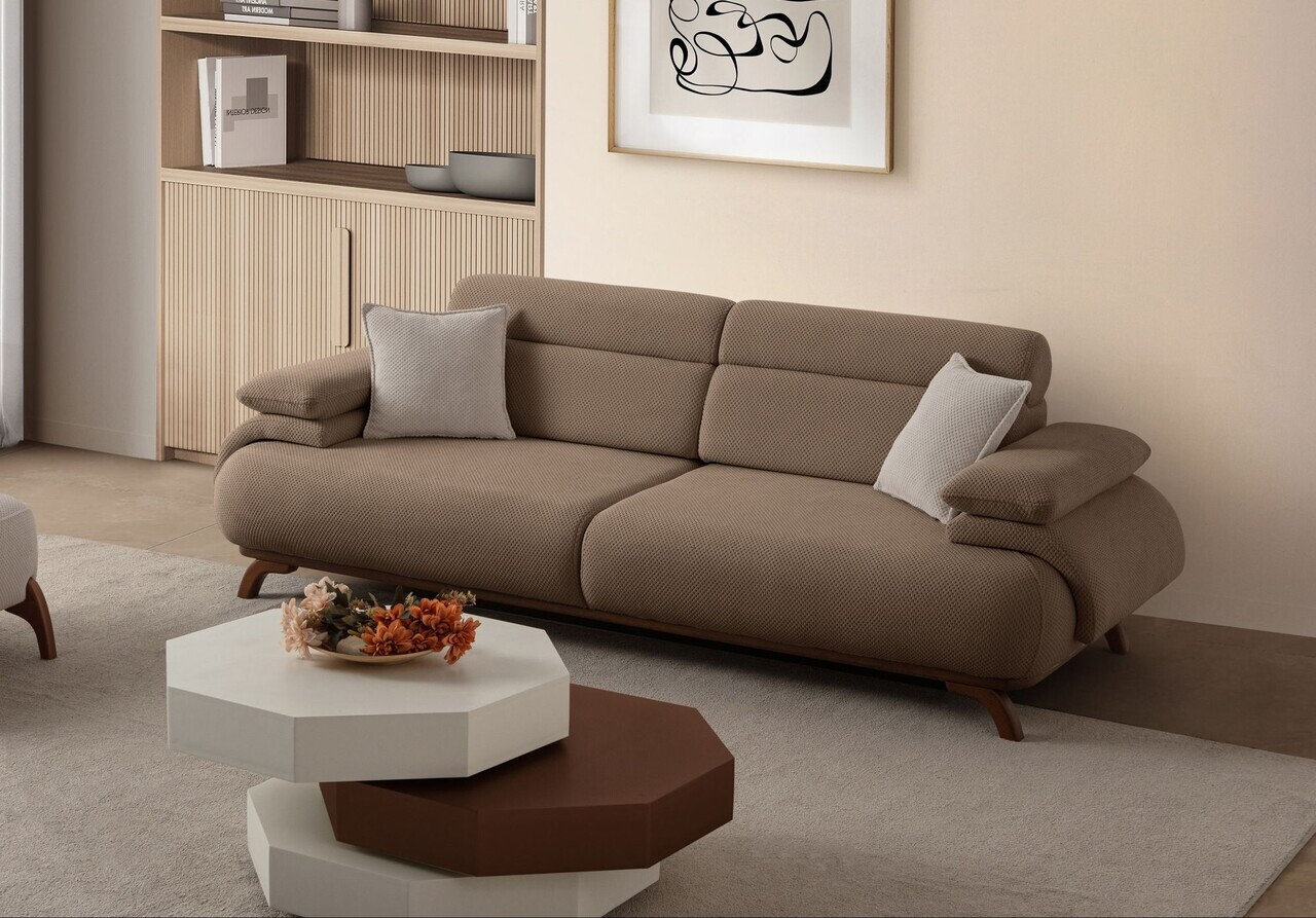 Canapea 3 locuri, Atelier del Sofa, 752EST1149, Lemn de carpen/PAL melaminat, Latte