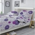 Lenjerie de pat dubla King Size, Kinetics V1, 4 piese, 220 x 250 cm, 100% bumbac flanel, alb/mov