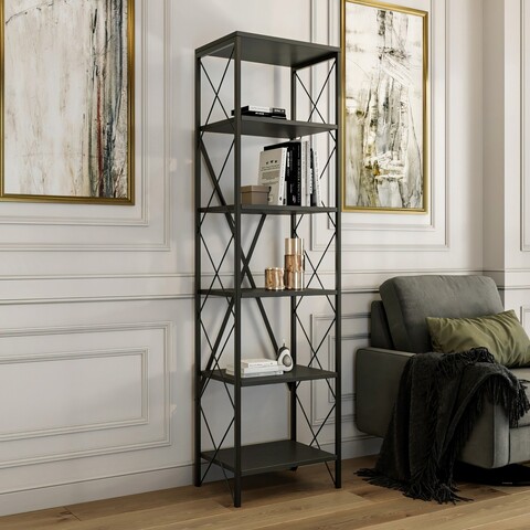 Corp biblioteca, Kalune Design, Suadiye, 50x180x30 cm, PAL, Antracit / Negru