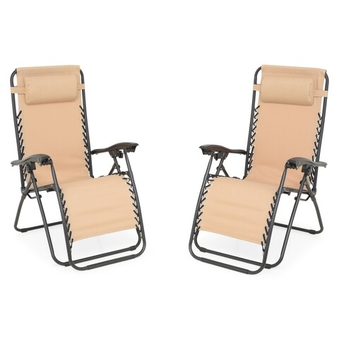 Set 2 sezlonguri pliabile, cano, 180 x 64.5 x 109.5 cm, bej