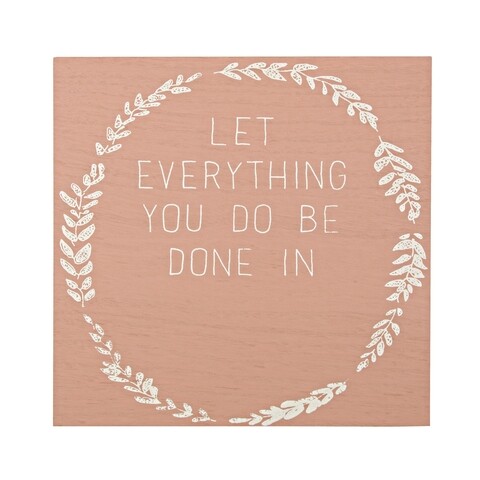 Decoratiune, bizzotto, let everything you do, 30 x 30 cm, lemn, maro/alb