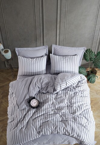 Lenjerie de pat dubla, Road Potlu - Light Grey, EnLora Home, 70% bumbac/30% poliester