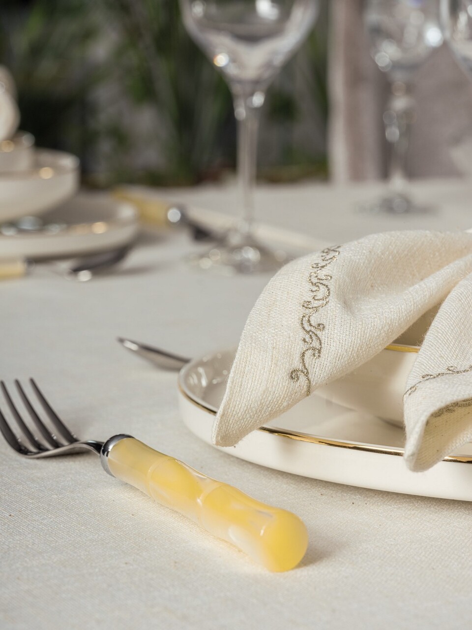 Set fete de masa 8 piese, Pera - Ecru, Cotton Box, 90% POLIESTER/10% BUMBAC