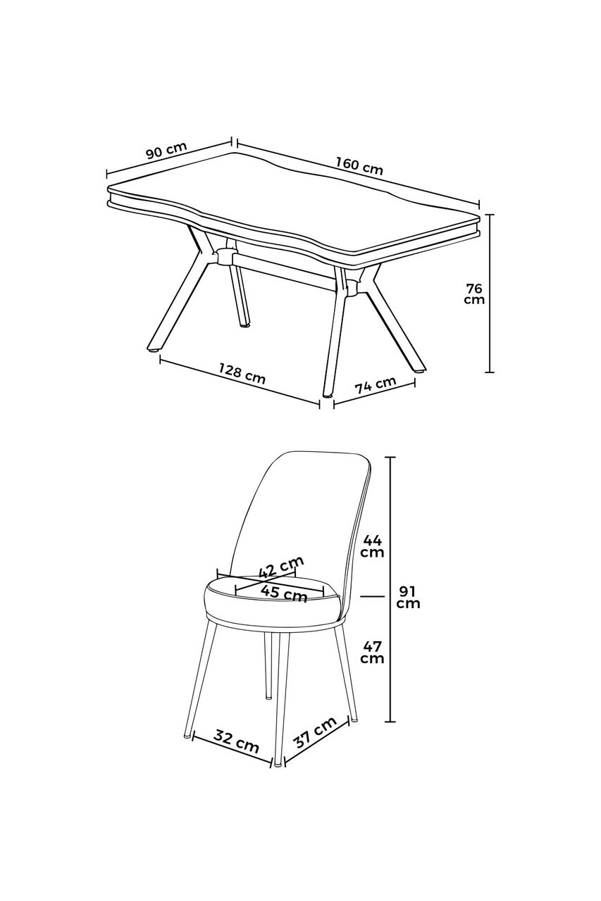 Set masa si scaune (7 piese), Hanah Home, Prah, Model de marmură albă / Crom / Negru — imaginea 3
