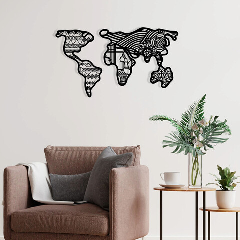 Decoratiune de perete, World Map 8, Metal, 100 x 57 cm, Negru Enzo
