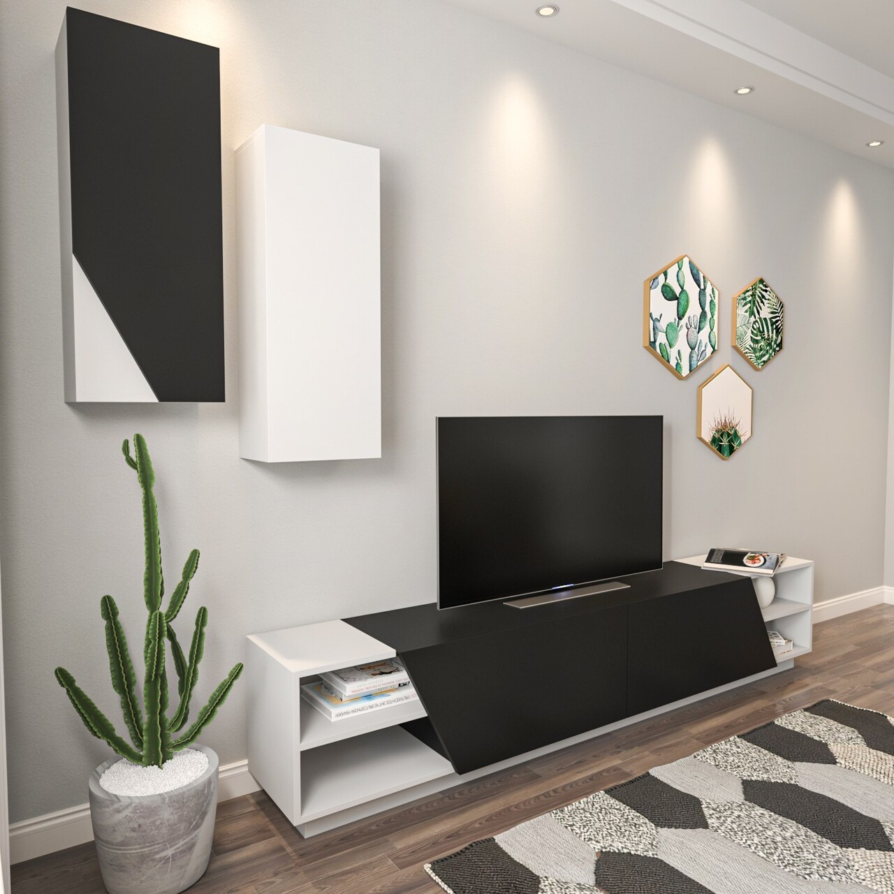 Comoda TV, Hanah Home, Zebra, Alb/Negru - imagine 6