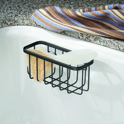 Suport pentru burete de vase Gia, iDesign, 14.5x6.4x6 cm, inox, negru mat