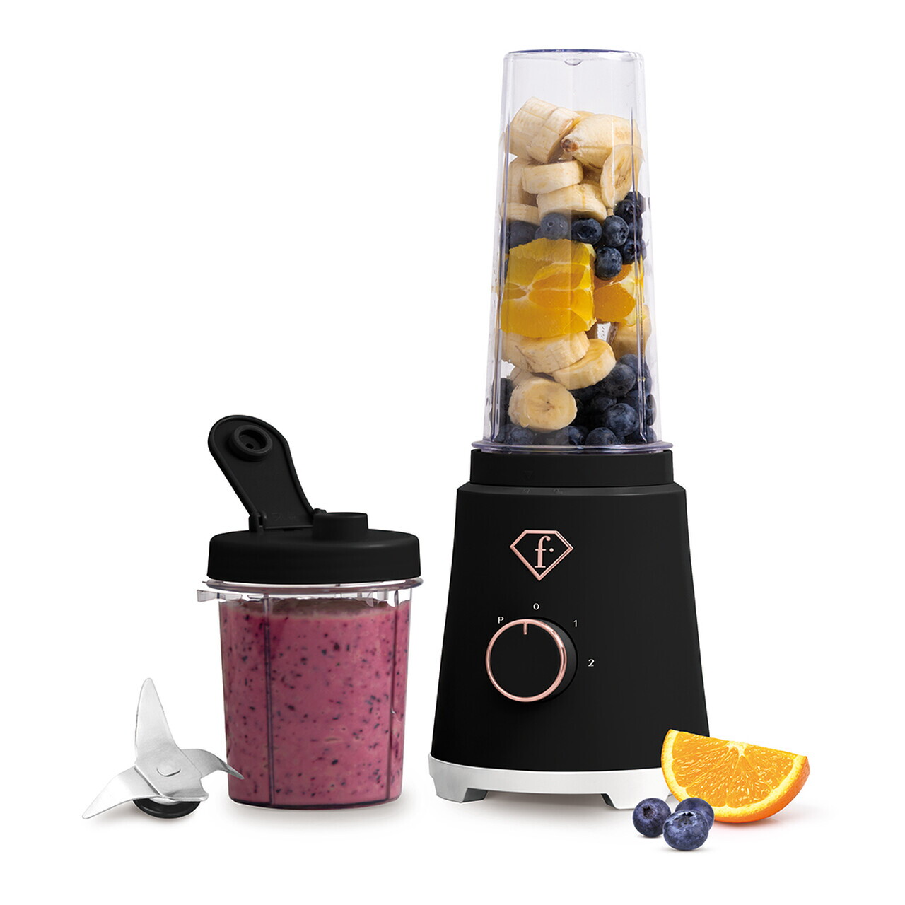 Blender pentru smoothie Fashion TV, Black Rose, 320W, 300 ml/ 600 ml, inox/plastic, negru/transparent - view 2