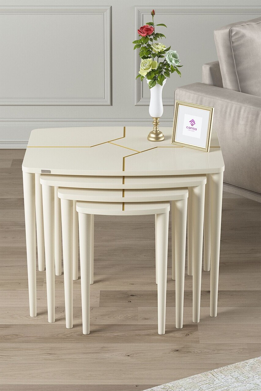 Set masute Nesting 4 piese, Hanah Home, Lyon, Crem