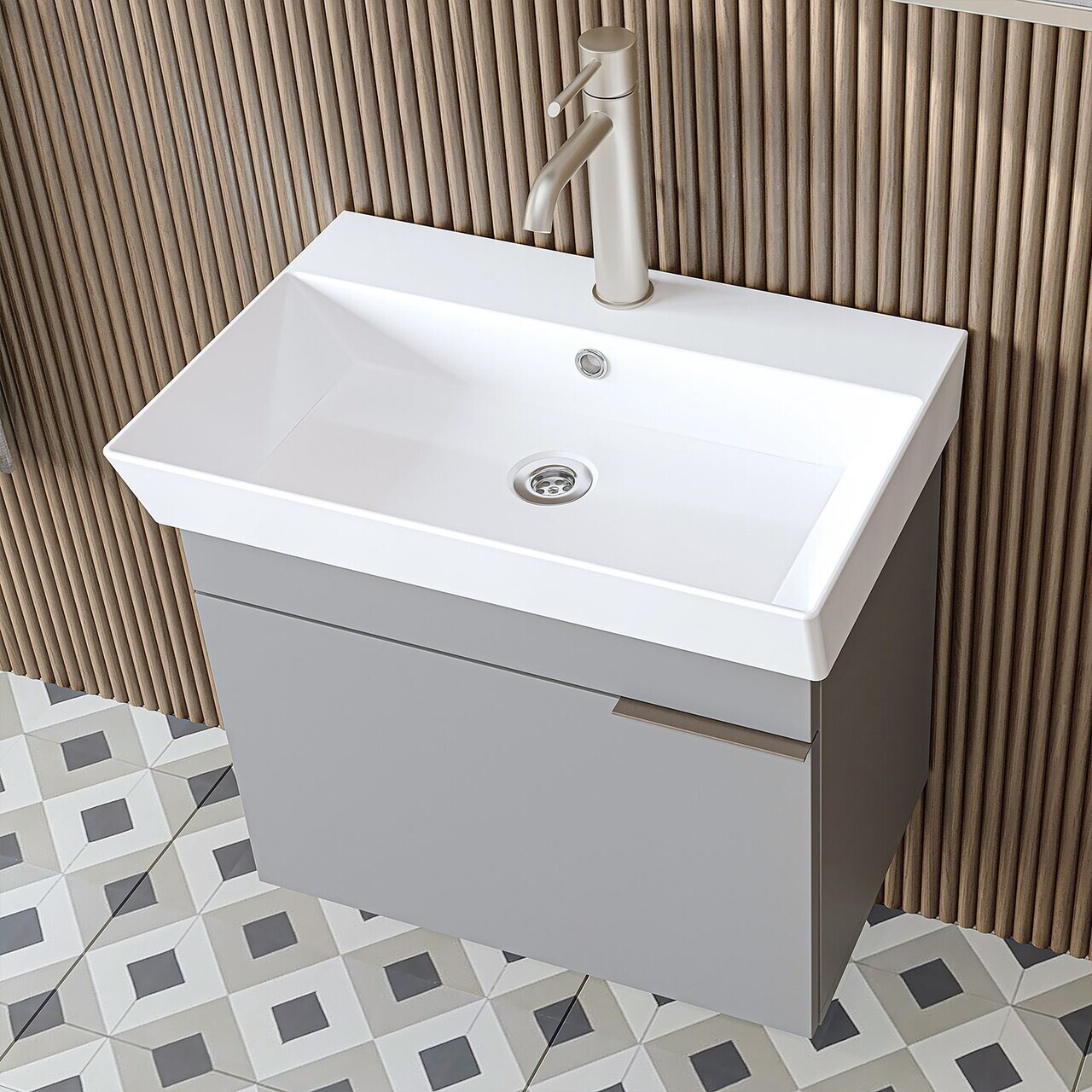 Set Dulap de Baie cu Chiuvetă și Oglindă (3 Piese), Hanah Home, 2932, PAL MELAMINAT, Frasin — imaginea 4