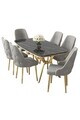 Set masa si scaune (7 piese), Hanah Home, Asel, Sonata / Auriu / Gri