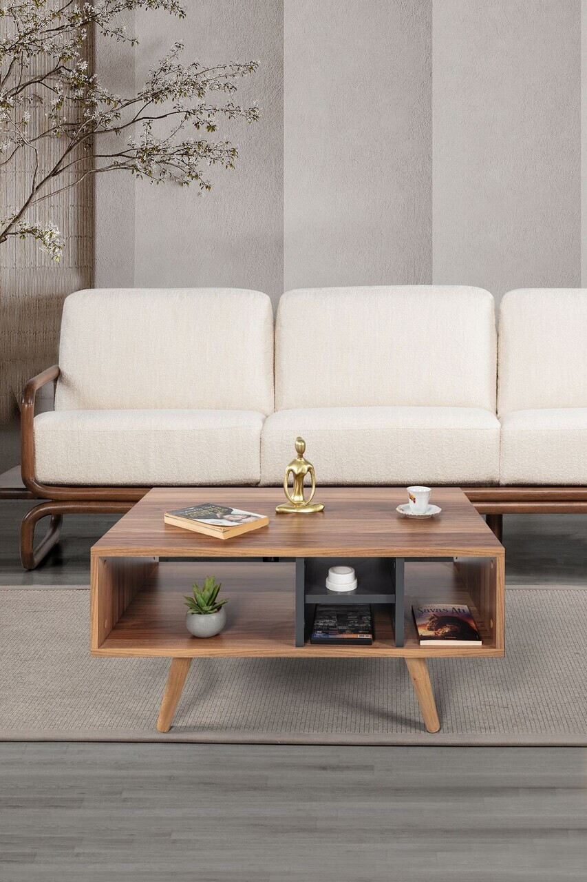 Masuta de cafea, Hanah Home, Sina 2026, 90x43x55 cm, PAL, Nuc / Antracit — imaginea 2