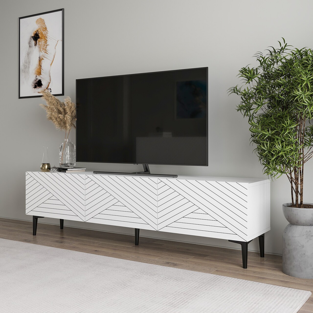 Comoda TV, Odessa, Felix, 160x44.1x31.4 cm, Alb - 2 | YEO