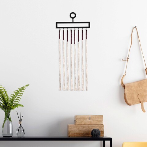 Decoratiune de perete, taramac, macrame, metal, alb / roșu claret / negru