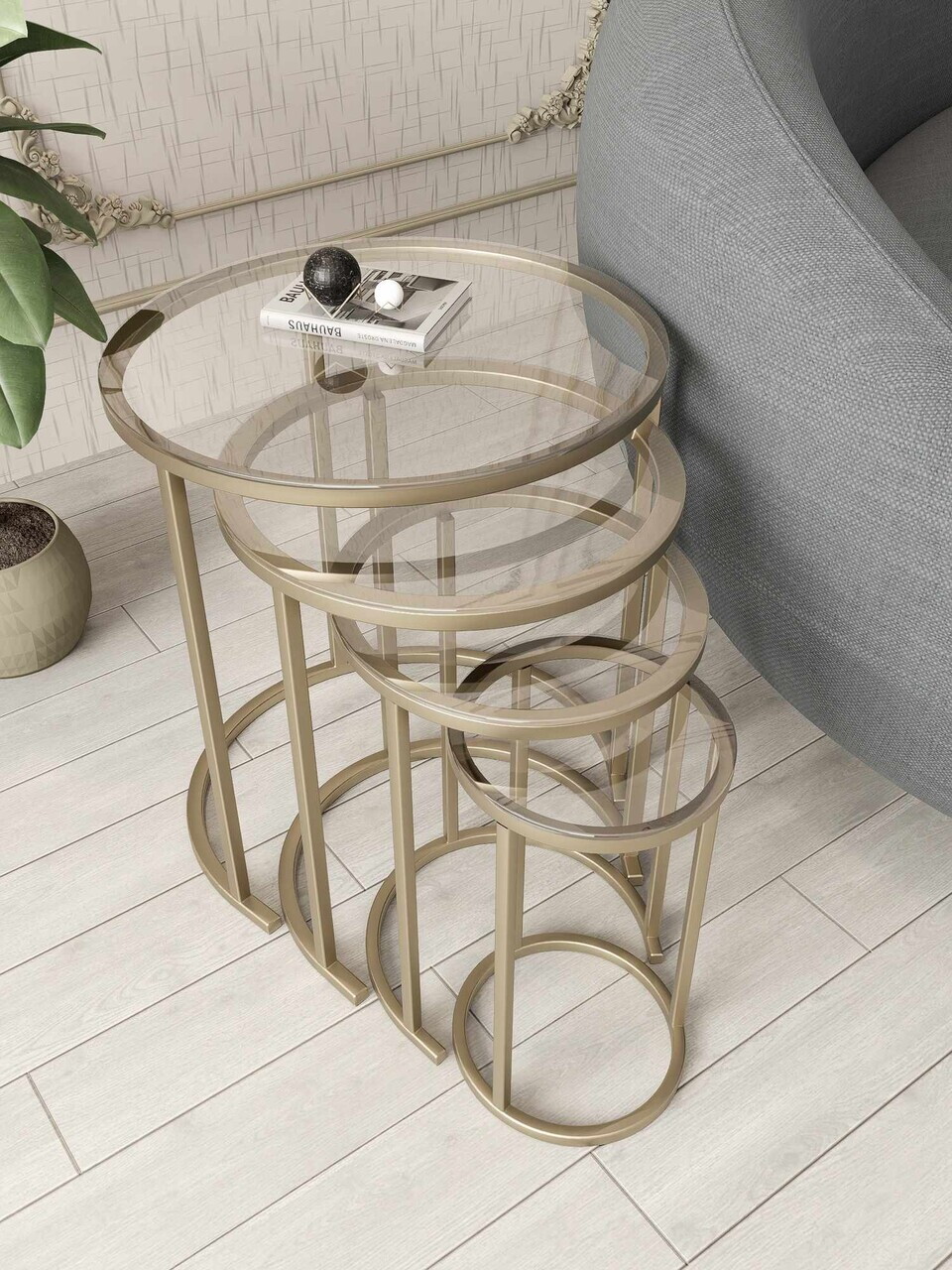 Set masute Nesting 4 piese, Hanah Home, Milas 4, Auriu — imaginea 2