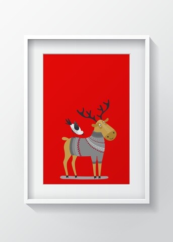 Tablou decorativ reindeer, oyo kids, 29x24 cm, lemn/mdf, multicolor
