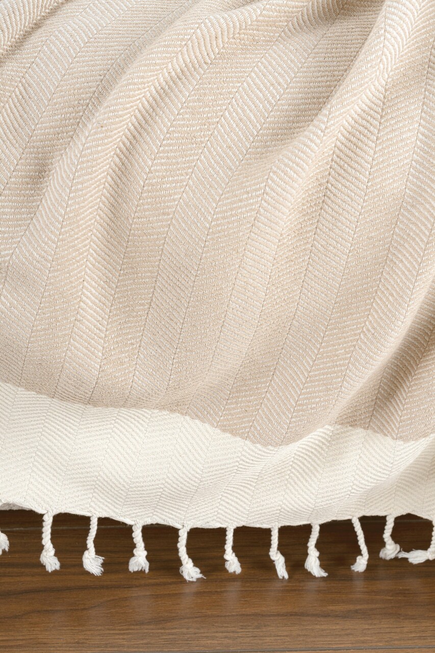 Cuvertura de pat, Baliksirti - Beige, PestemalLand, 90% bumbac / 10% poliester