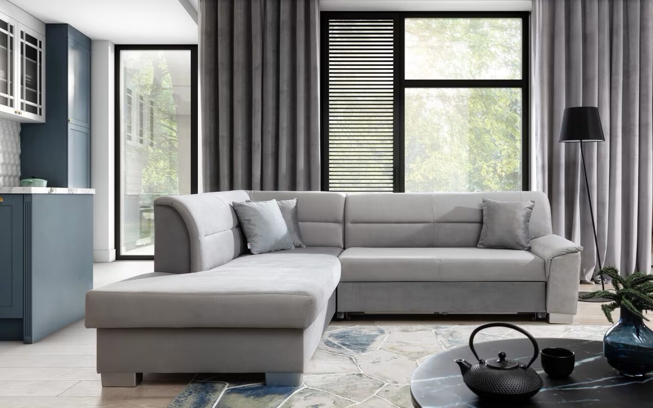 Coltar extensibil stanga 4 locuri ELTAP, BR20, Bergen, 247x214x83 cm, lemn/poliester, gri deschis - 1 | YEO