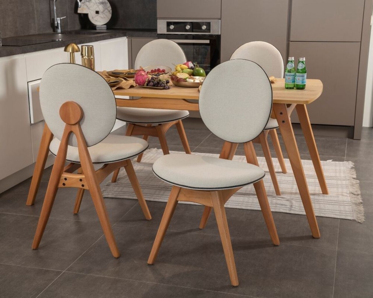 Set masa si scaune, 5 piese, Hanah Home, Touch (4S), Lemn, Stejar / Bej - view 8