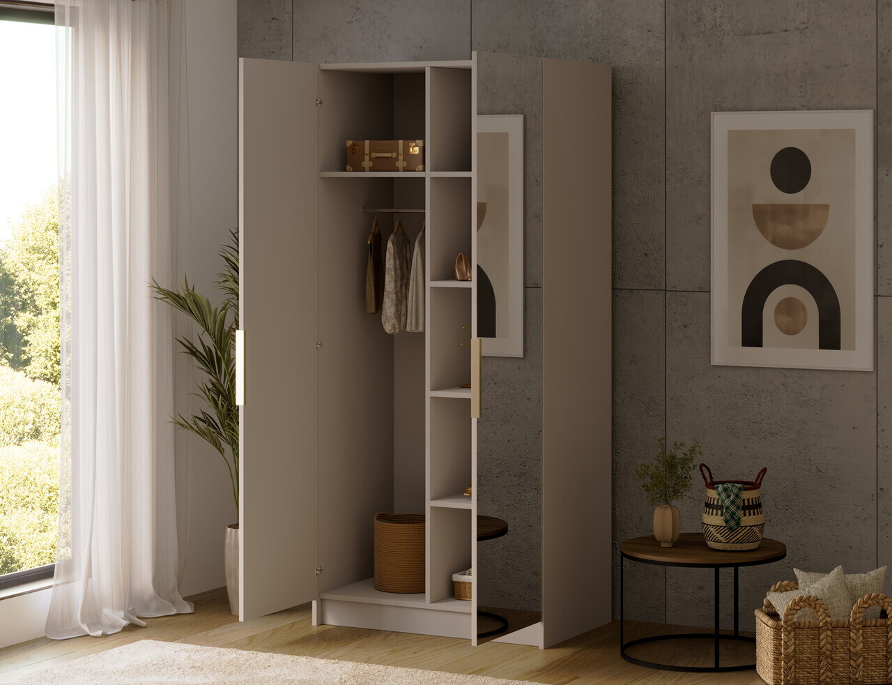 Dulap pentru haine cu oglinda ELTAP, KM2-SZA100, Mirtillo, 100x60x216 cm, PAL laminat, casmir — imaginea 3