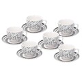 Set 6 cesti de ceai cu farfurie Zenit, Tognana, 260 ml, ceramica, alb/negru