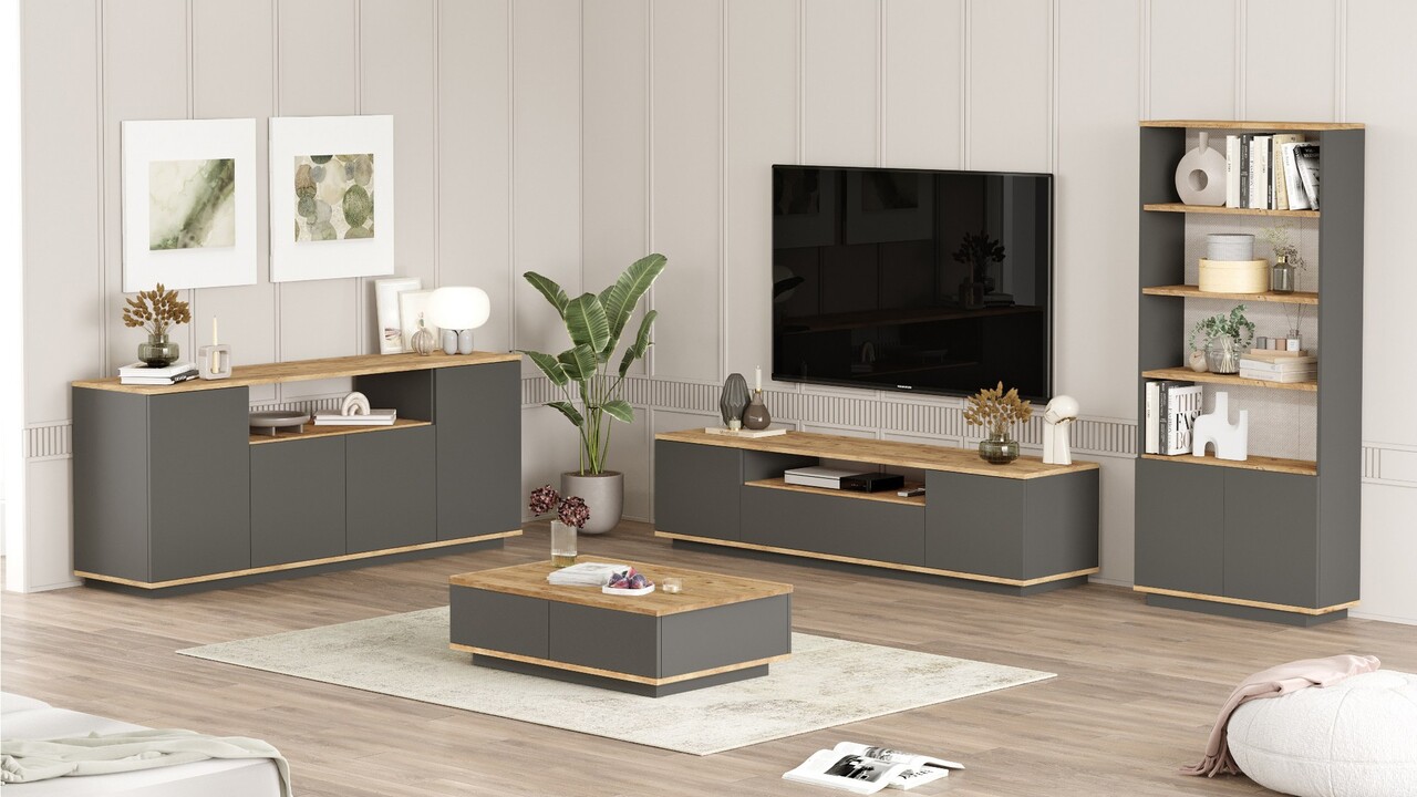 Set mobilier living, Hanah Home, FR19-AA, Pin Atlantic / Antracit - imagine 3