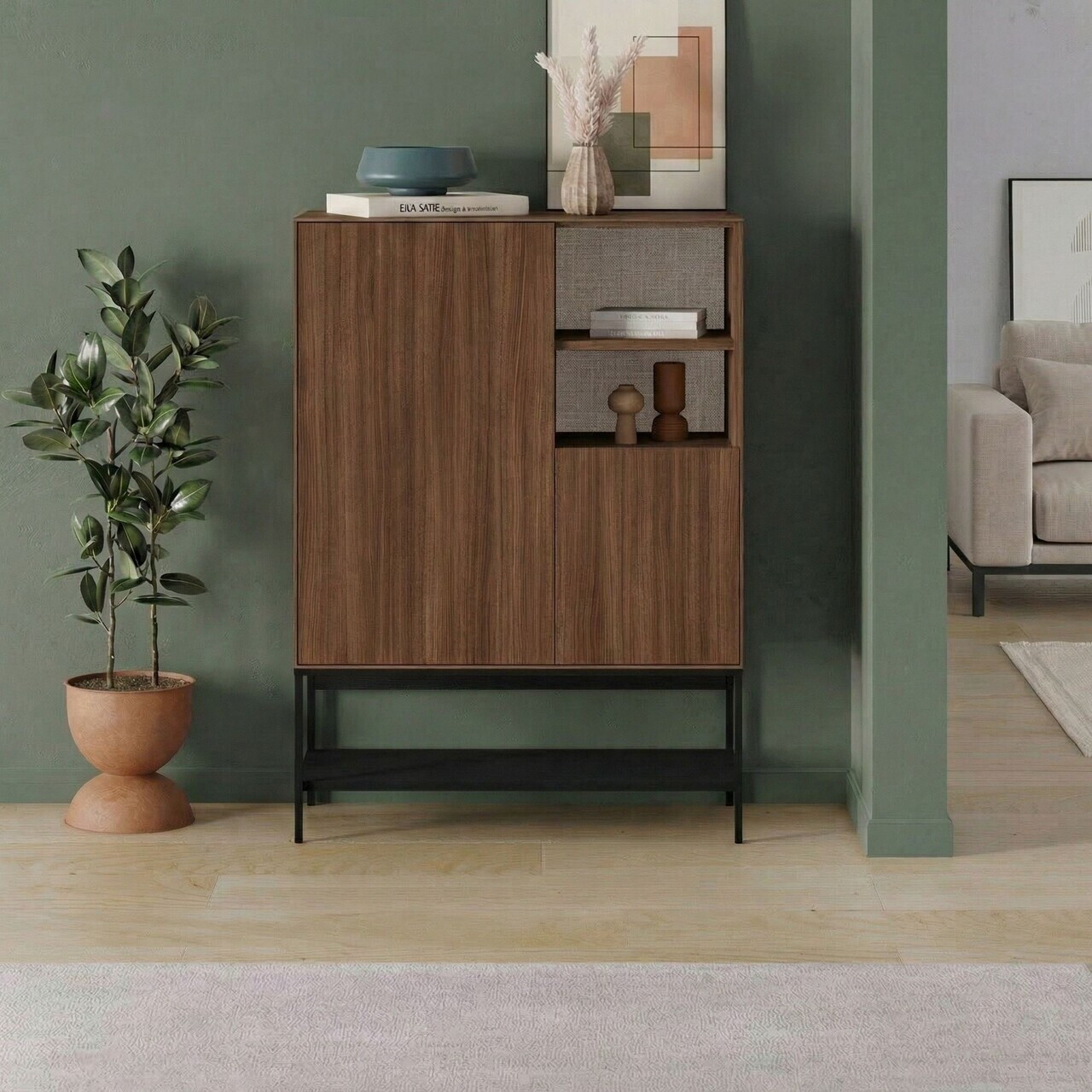 Consola, Hanah Home, Amira, 90x125x40 cm, PAL, Nuc Milano / Negru lemn / Negru — imaginea 2