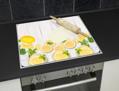 Protectie perete bucatarie Lemons, Wenko, 56x50x0.5 cm, sticla/silicon, multicolor