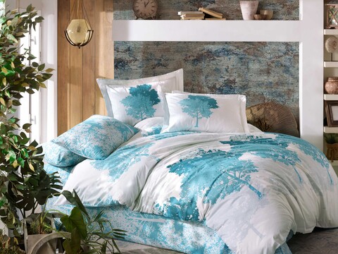Lenjerie de pat pentru o persoana, 3 piese, 160x220 cm, 100% bumbac poplin, hobby, july, albastru