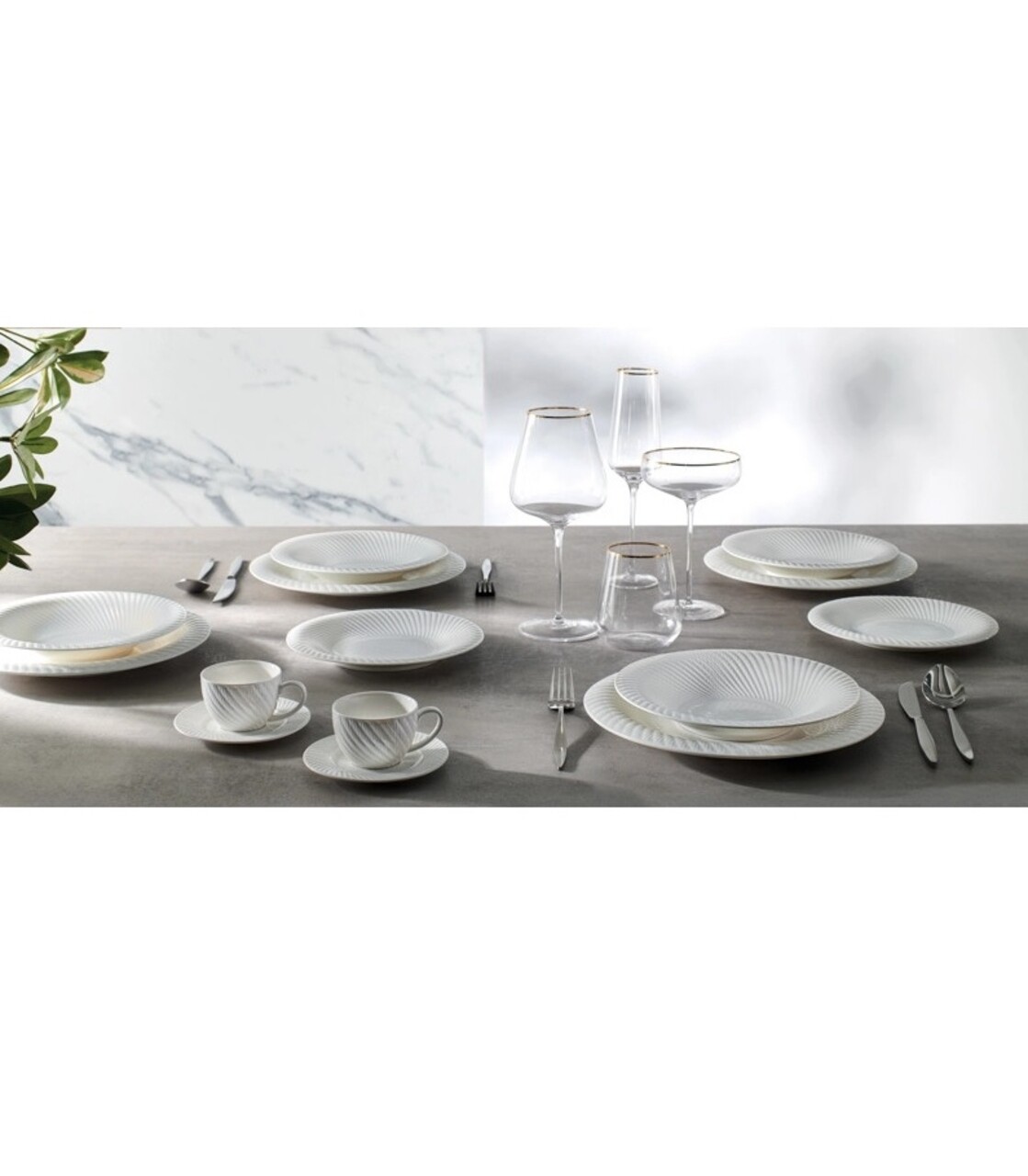 Set 2 cesti cu farfurie pentru cafea, Optical, Brandani, D12.5x5.5 cm, portelan New Bone China