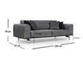 Canapea extensibila cu 3 locuri, Hilena, 569HLN1106, Lemn de fag / PAL, Gri