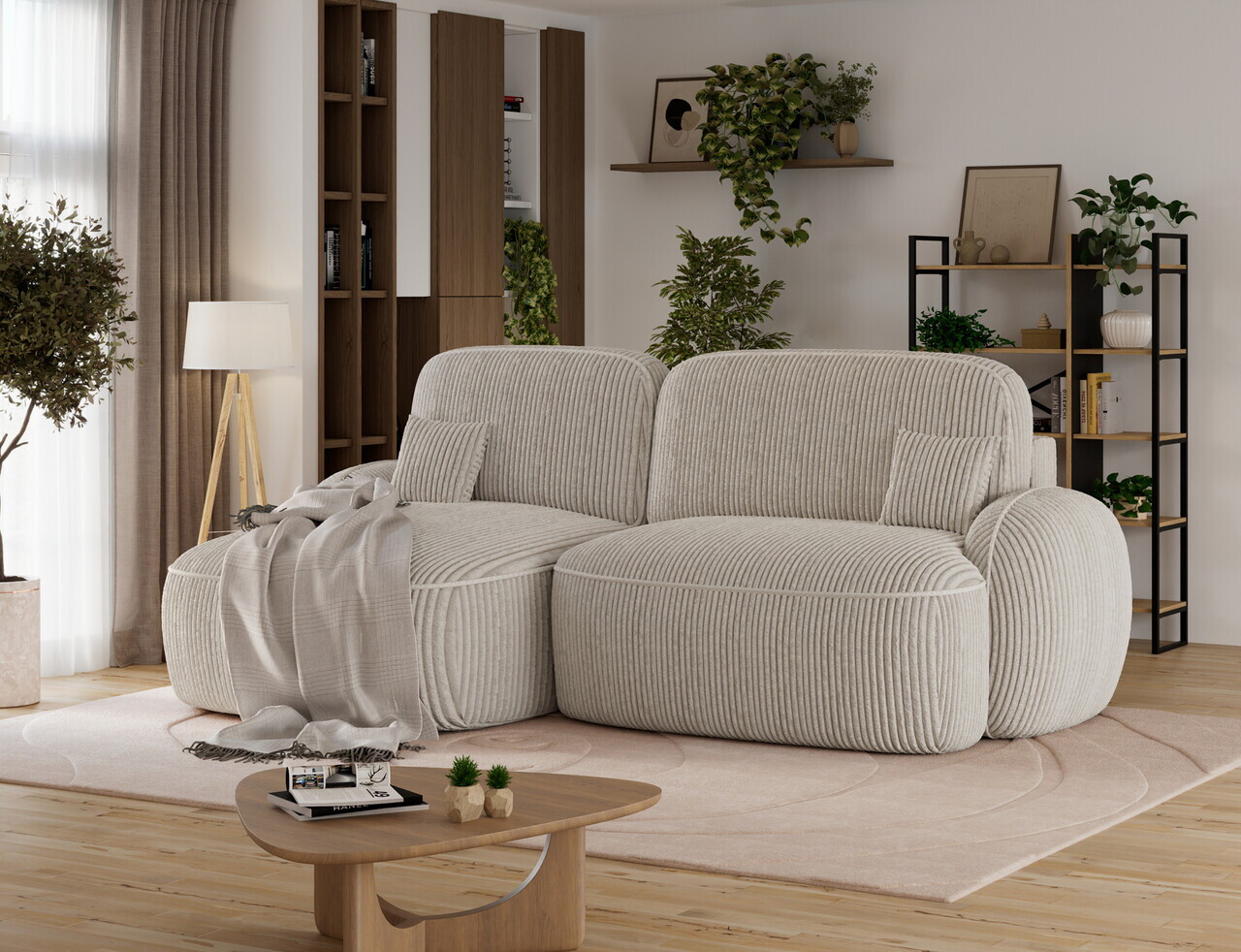Coltar extensibil stanga 3 locuri ELTAP, Tesalia, 240x150x93 cm, lemn/catifea din poliester, bej deschis — imaginea 3