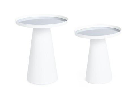 Set 2 masute de cafea Reflex, Bizzotto, 36x40 cm/40.5x47.5 cm, otel/oglinda, alb