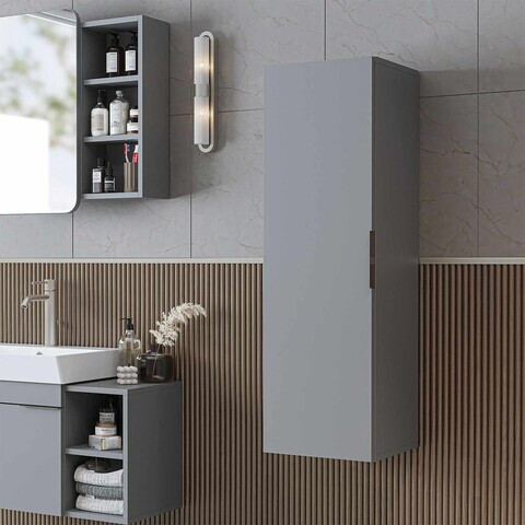 Dulap de baie, Hanah Home, Likya, 35x114x32 cm, PAL, Gri deschis