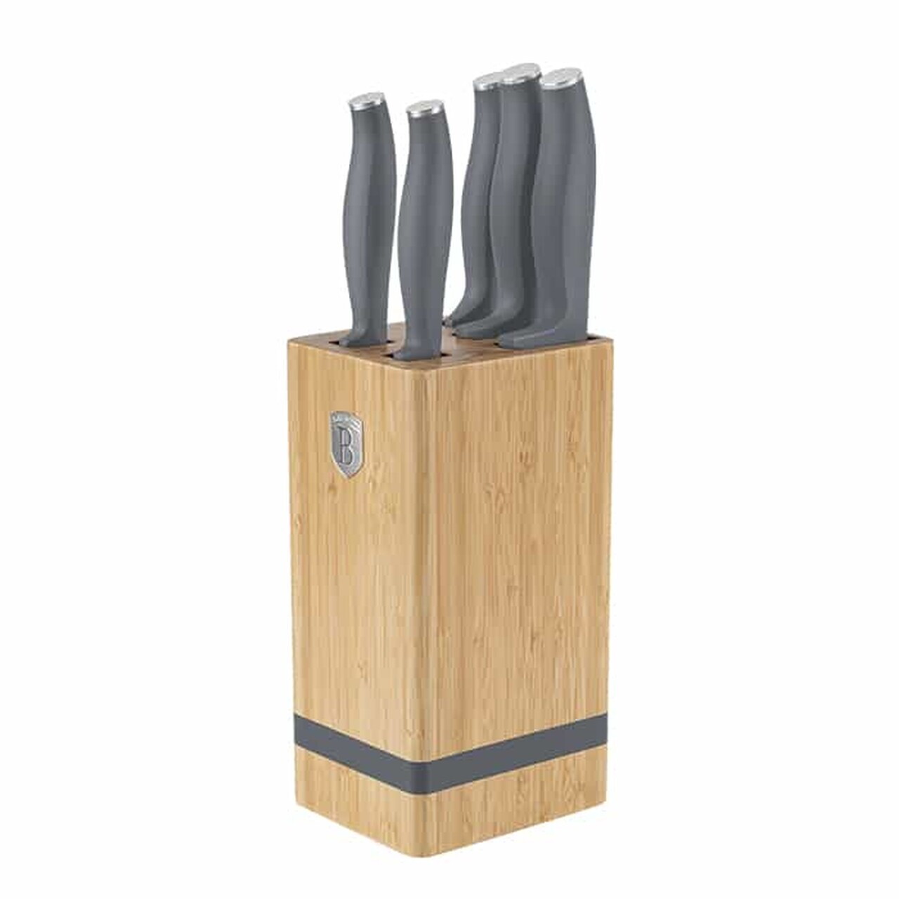 Set 5 cutite cu suport patrat Berlinger Haus, Aspen, inox/bambus, gri mat/natur - imagine 3
