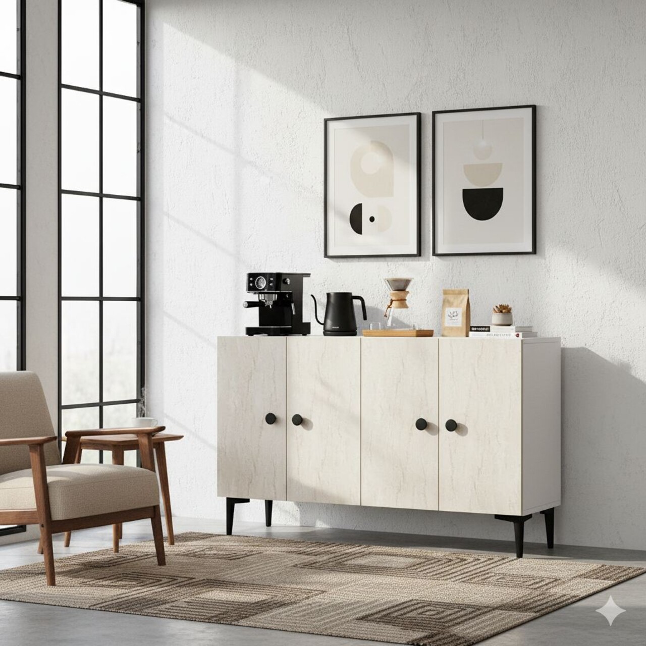 Consola, Hanah Home, Pella 120, 120x75x32 cm, Alb / Travertin - view 3