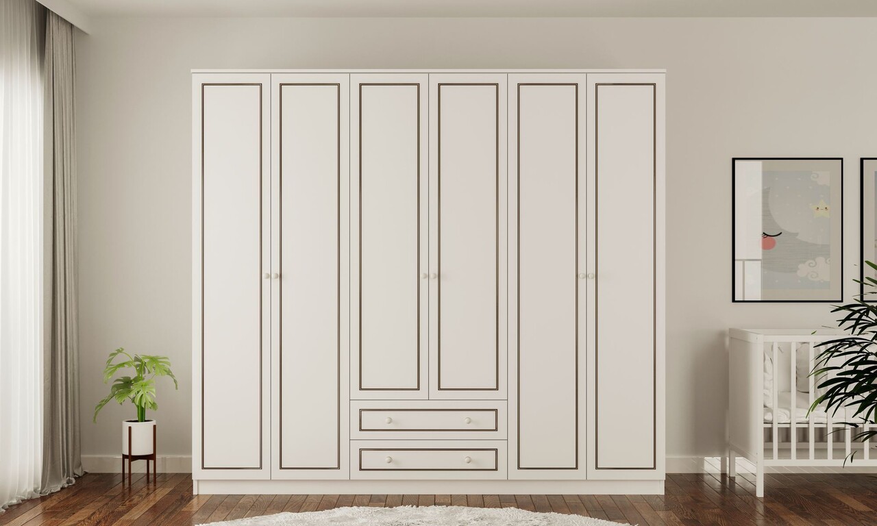 Dulap pentru haine, Rabi, Rb-094-01, 210x180x52 cm, Alb mat - 1 | YEO
