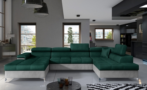 Coltar extensibil dreapta 5 locuri ELTAP, Edr-39, Eduardo, 337x205x88 cm, lemn/poliester, verde inchis/gri