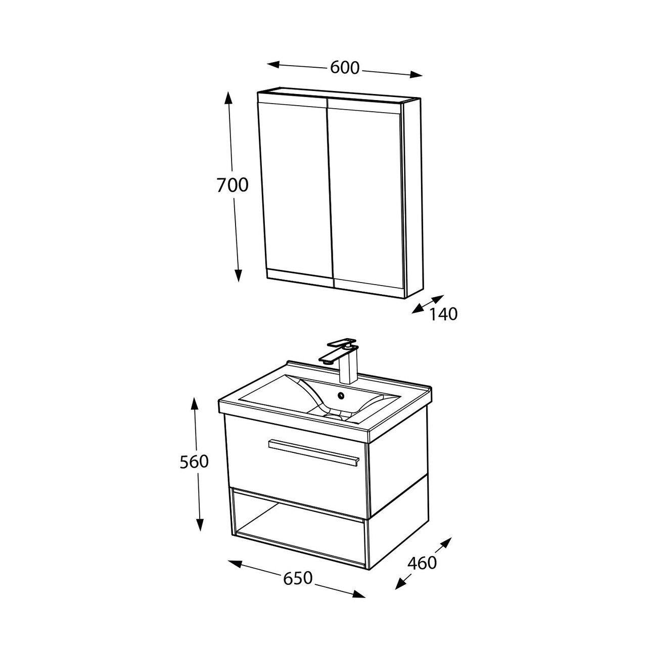 Set mobilier de baie (2 piese), Hanah Home, Blanc 65, Gri Mat - view 6