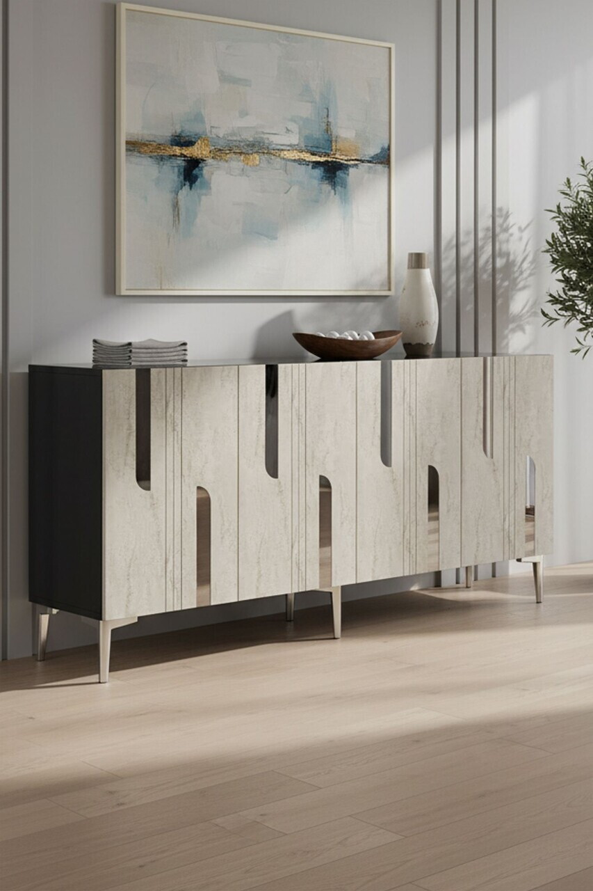 Consola, Hanah Home, Nota 150, 150x75x32 cm, Antracit / Travertin / Argint — imaginea 2