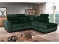 Coltar extensibil cu sezlong dreapta, 3 tetiere si lada, Barbie, 255 x 225 x 80/96 cm, verde inchis