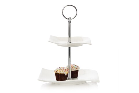 Etajera prajituri White Basic Motion, Maxwell & Williams, 19x4x23 cm, portelan, alb