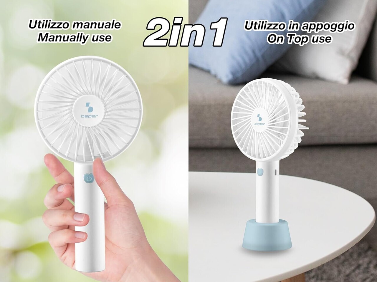 Ventilator USB, Beper, 4W, 3 viteze, alb/albastru - view 4