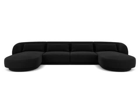 Coltar panoramic 5 locuri, Tulum, Cosmopolitan Design, 330x156x70 cm, catifea, negru