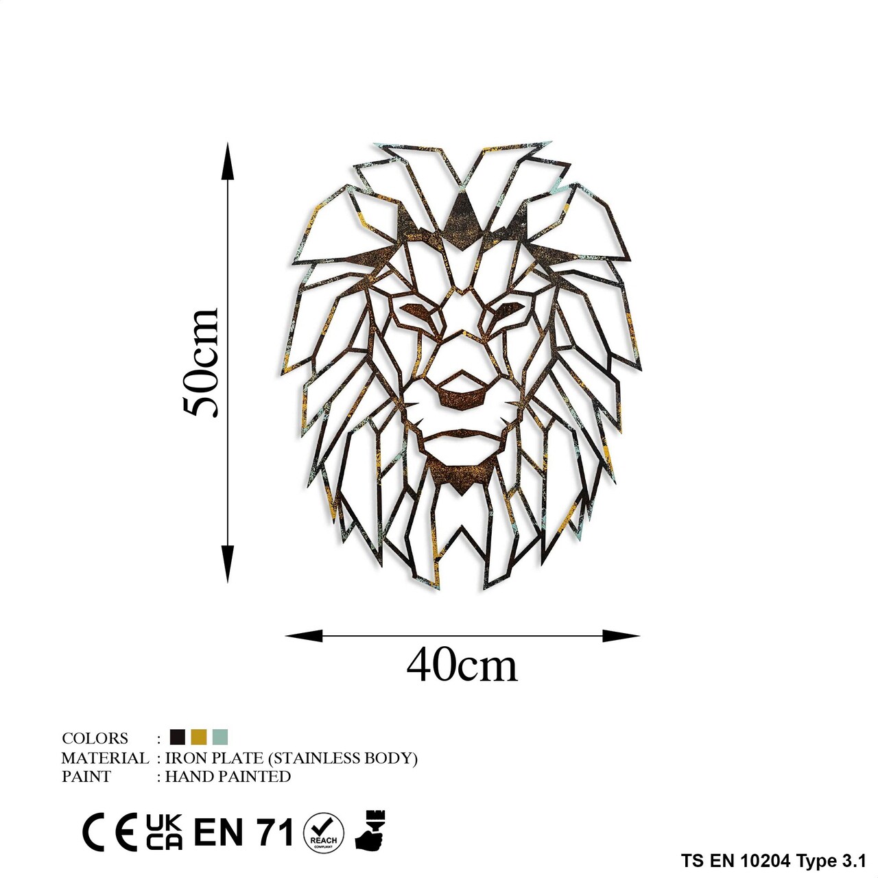 Decoratiune de perete, Lion, 40 x 50 cm, Multicolor - imagine 7