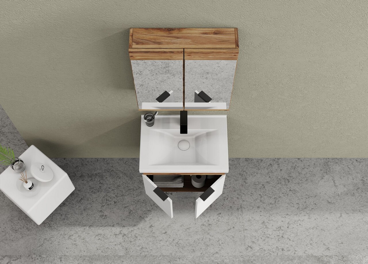 Set mobilier de baie (2 piese), Hanah Home, Carıno 65, Pin / Alb Mat - view 4